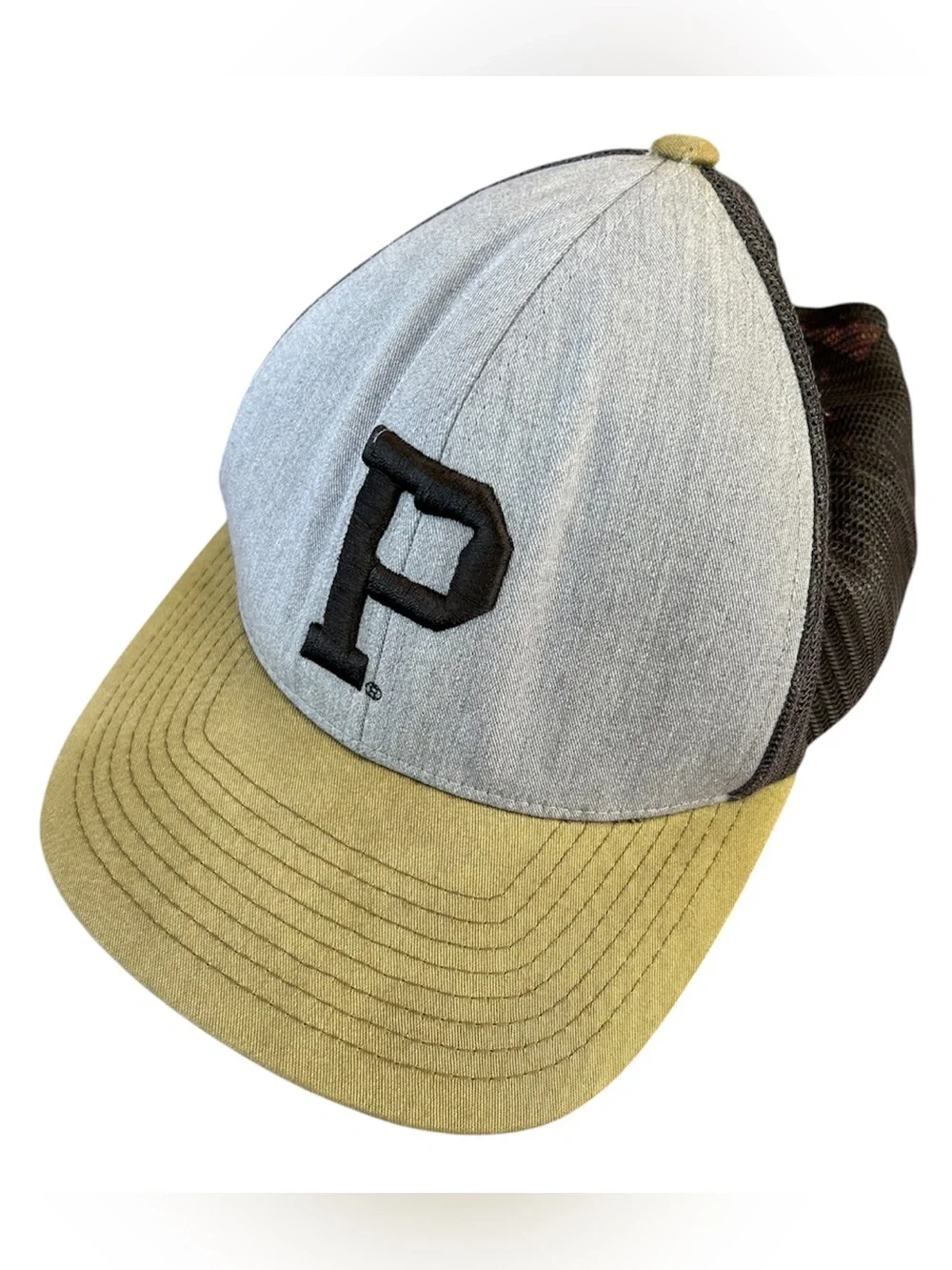 Portland Gear | Unisex Grey/Black ‘P’ Trucker Hat Olive Bill Adjustable Back OS